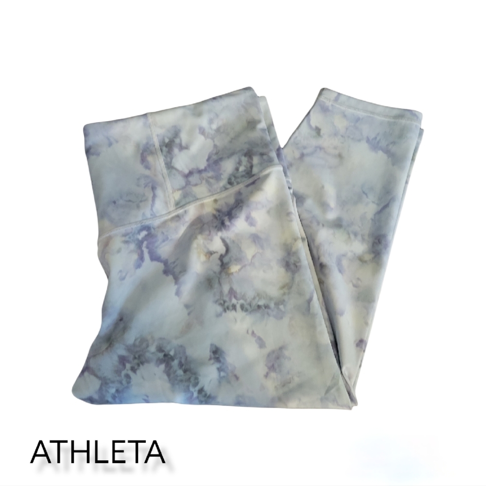 Athleta Elation 7/8 Tights Size 3X Tie Dye Gray Blue White Watercolor Athletic